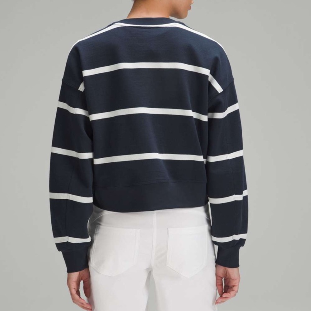 Lululemon Perfectly Oversized Cropped Crew Sweatshirt True Navy White Stripe 8 - Picture 11 of 13